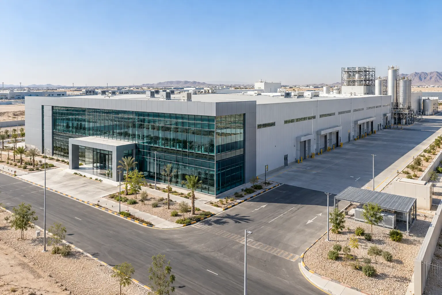 Representative view of a modern glass manufacturing plant