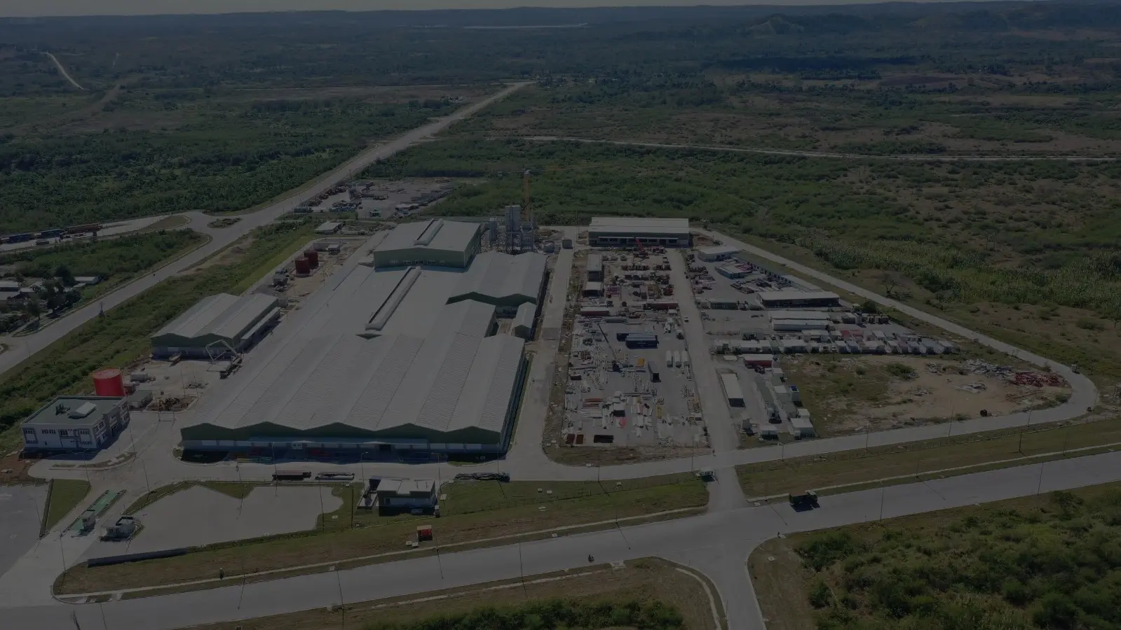 Aerial view of an industrial glass manufacturing project